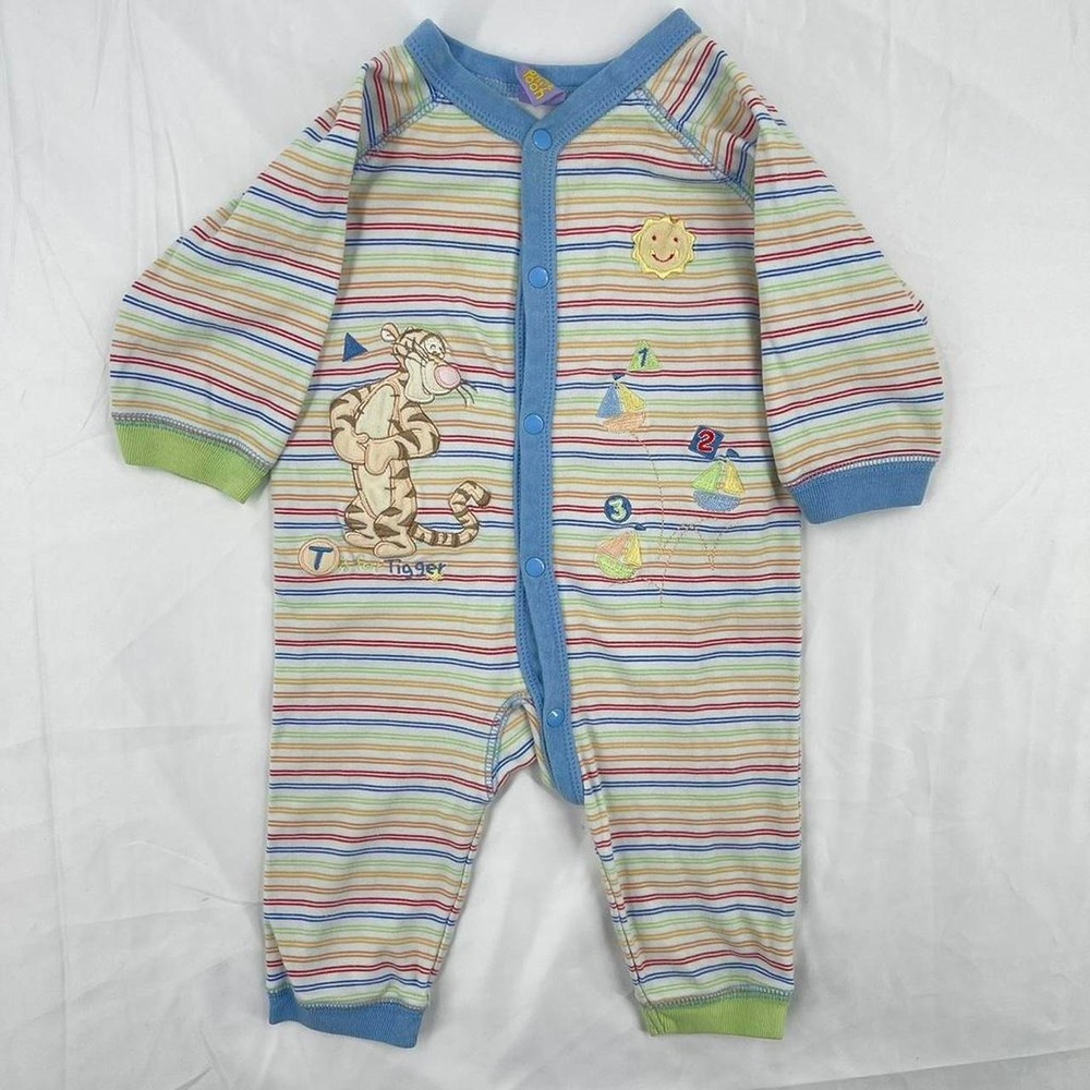 Vintage Y2K Winnie the Pooh Sleeper Romper Striped Tigger Rare 6-9 Months Infant